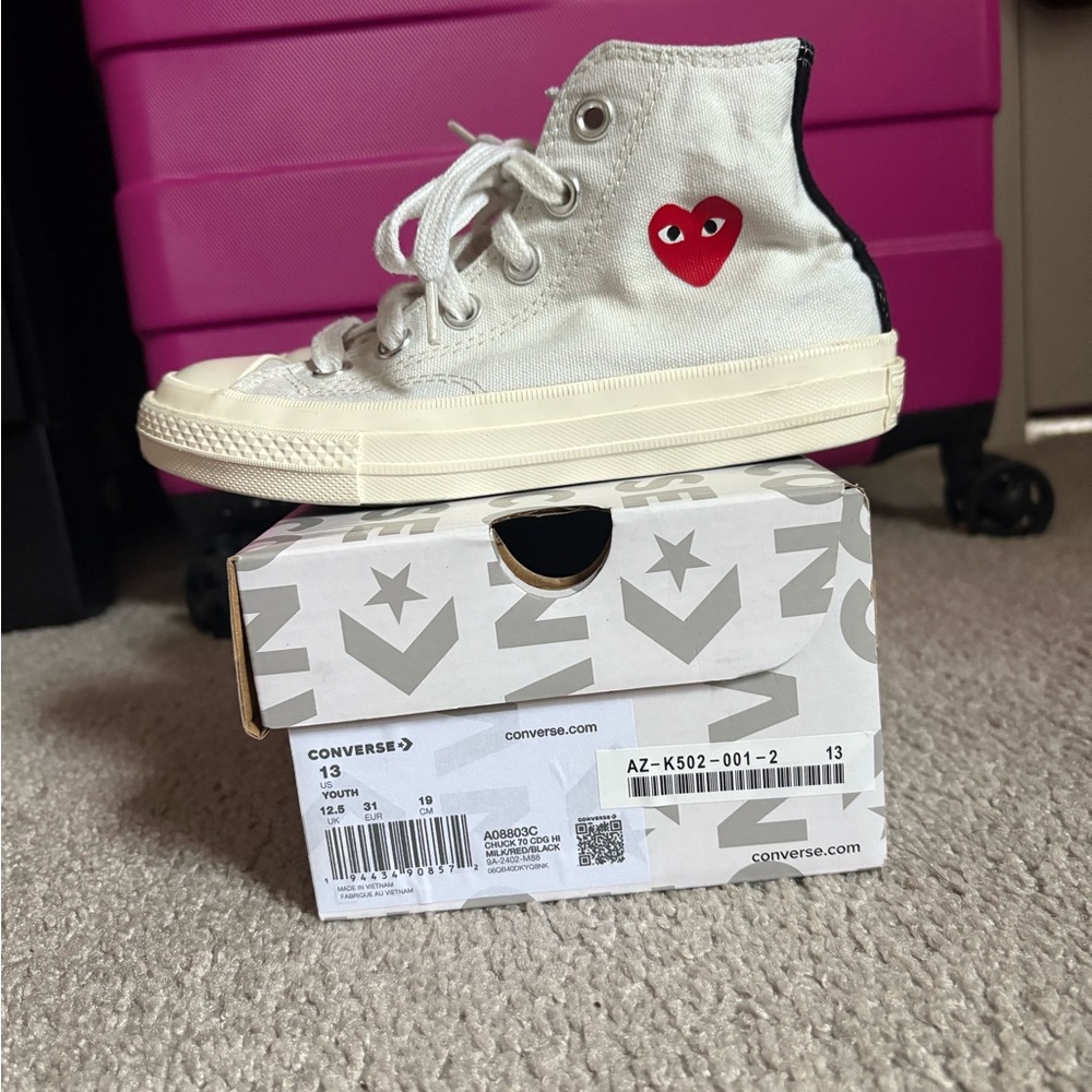 Comme Des Garçons Converse Cream High-Tops with Red Heart